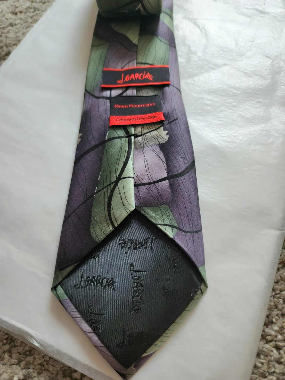 J. Garcia Moon Mountains Silk Tie Collection Fifty-One Green Gray